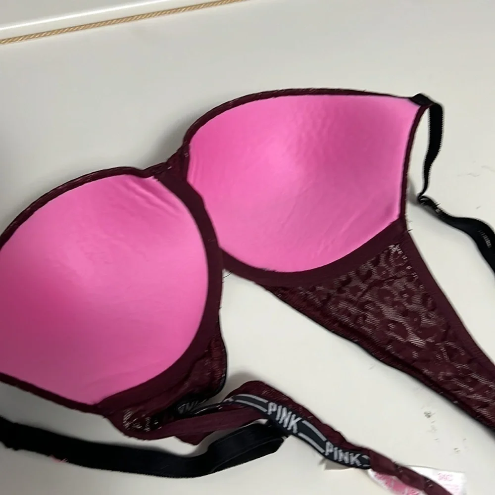 Pink Victoria’s Secret size 34C push up bra maroon, double hook closure - Picture 4 of 7